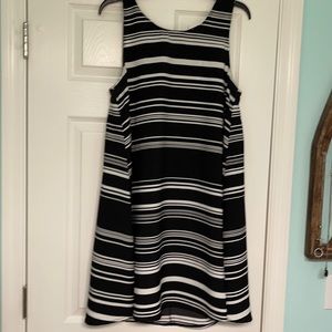 Spense black & white striped trapeze dress, size 12